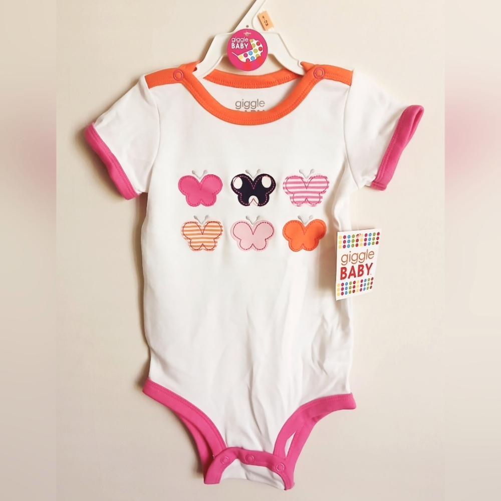 GIGGLE BABY White and Pink Butterfly One Piece 6-12 Months